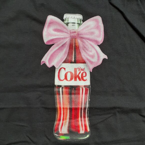 New Ladies Large - Diet Coke Bottle with Pink Coquette Bow - Black T-Shirt - Picture 2 of 4